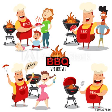 The tableware has to be fun and the bbq accessories must be on point. Barbecue people vector set for bbq party and picnic ...