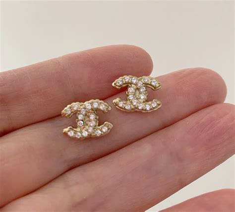 Chanel Cc Mini Crystal Gold Stud Earrings Authentic Nib