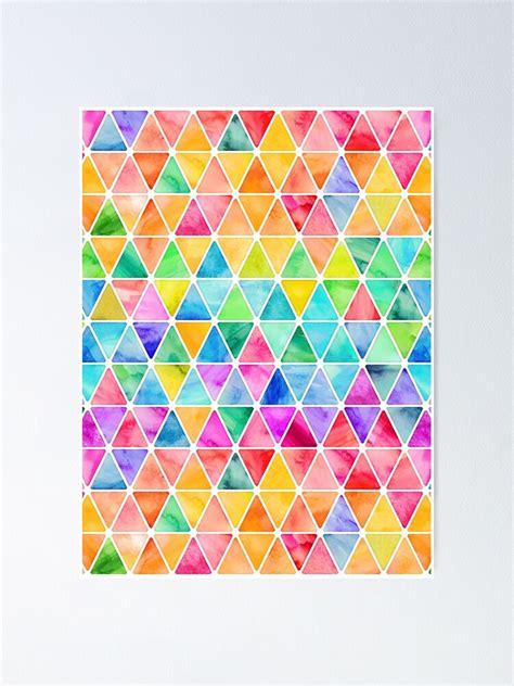 Little Rainbow Watercolor Triangles On White Poster By Micklyn
