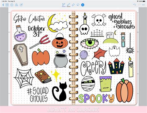 Preppy Halloween Doodles Digital Planner Stickers Etsy