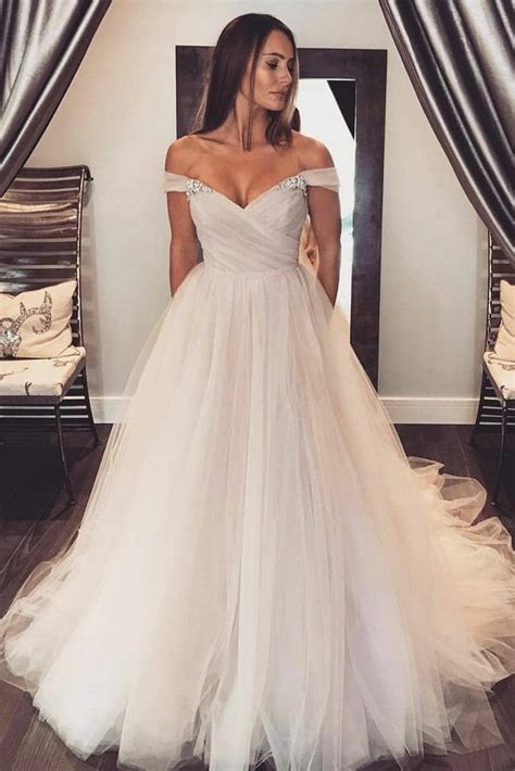 Glamorous Tulle Wedding Gown With Rhinestones Off The Shoulder