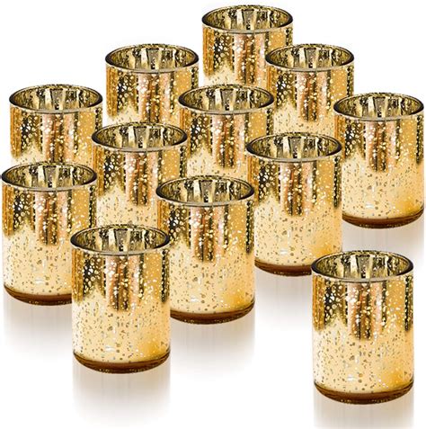 Homemory 12 Pcs Gold Glass Tea Light Candle Holders Bulk Mercury Votive Easter Candle Holders