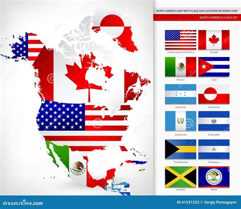 North America Map With Flags Stock Vector Illustration Of Location