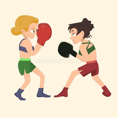 Two Girls Boxing Vector Cartoon Illustration Stock Vector