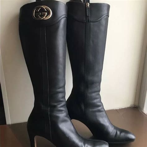 Gucci Gg Logo Black Knee High Boots Size 7 Black Knee High Boots