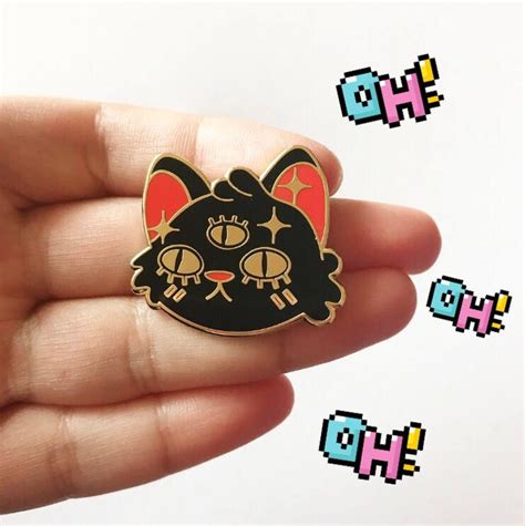 Black Three Eyed Cat Pin By Ohyoufox On Etsy Cat Pin Pin And Patches