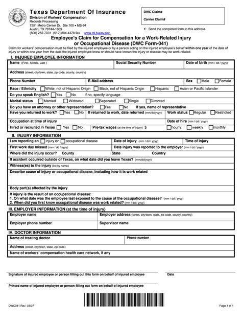 Texas Workers Compensation S 2007 2024 Form Fill Out And Sign