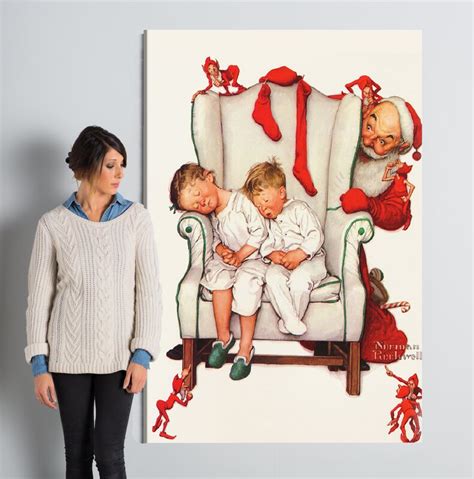 Three Posts Santa Looking At Two Sleeping Children By