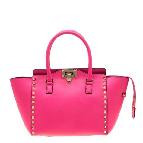 Pin By Pinner On Hot Pink Rockstud Tote Leather Tote Valentino Bags