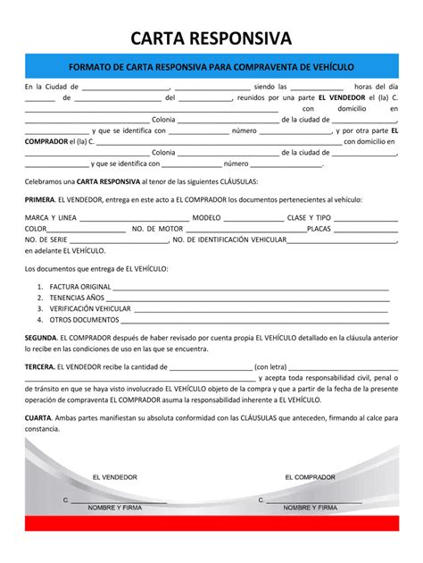 Formato De Carta Responsiva Para Compraventa De Vehiculo Fill And Sign Printable Template