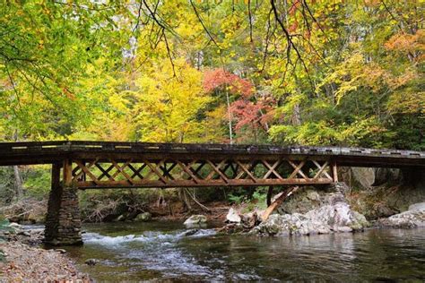 Fall Colors Beautifully Surround This Bridge Over The Little River At