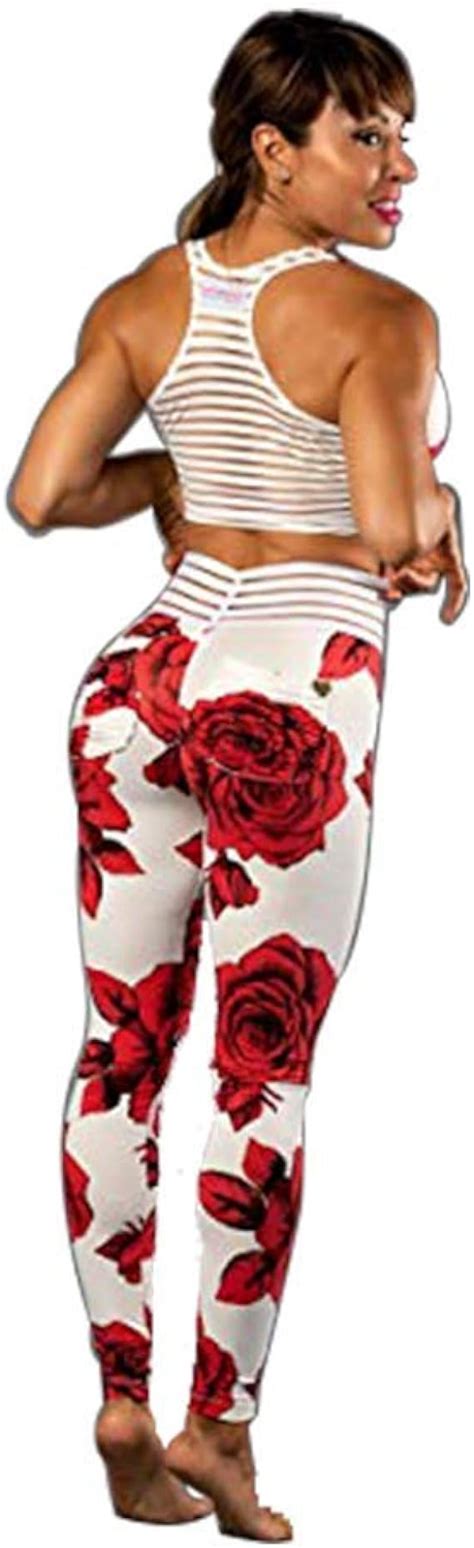 Cute Booty Lounge Como La Flor Womens Leggings White With Red Roses