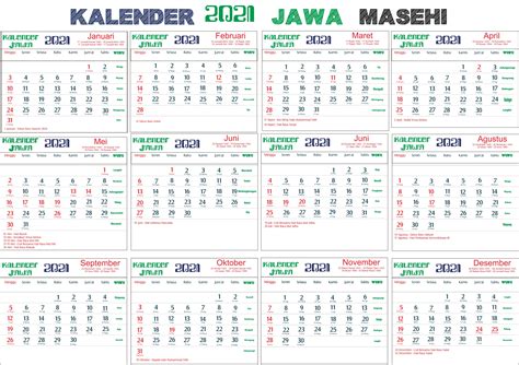 Kalender 2021 Lengkap Jawa Dan Islam Juga Ada Penanggalan Jawa Dan