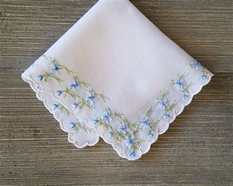 Petite Handkerchief Pale Blue Embroidered Flowers Small Etsy