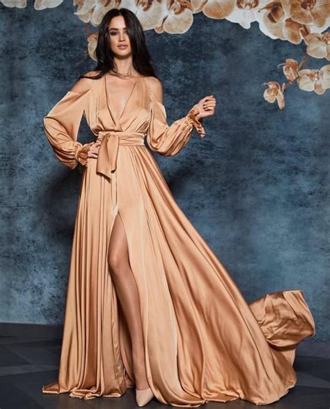 Champagne Silk A Line Cold Shoulder Maxi Wrap Dressbridesmaid Etsy Long Sleeve Evening