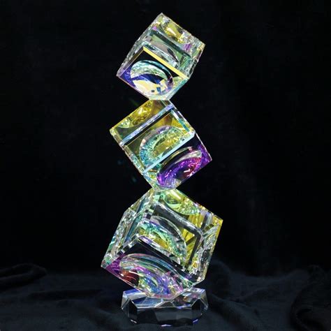 19 Tumbling Cubes Optical Crystal On Base Stone Statue Crystal Glass Sculpture Stone Statues