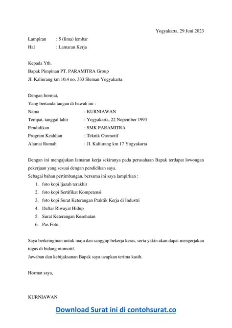 Ben jobs surat lamaran kerja lulusan snk riwayat hidup cv kreatif surat. Contoh Surat Lamaran Kerja Inisiatif Sendiri Tulis Tangan ...