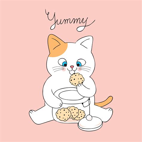Cartoon Cute Cat Eating Cookies Vector 622604 Vector Art At Vecteezy