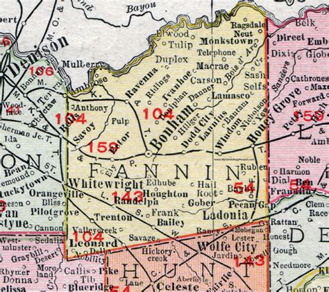 Fannin County Texas 1911 Map Rand Mcnally Bonham Honey Grove Ladonia