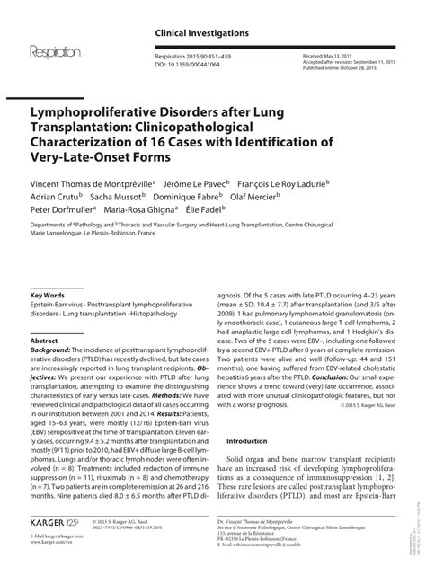 Pdf Lymphoproliferative Disorders After Lung Transplantation