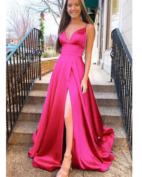 Hot Pink Long Prom Dress 2020 Senior Girls Graduation With Straps Form