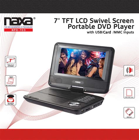 Naxa Electronics Npd 703 7 Inch Tft Lcd Swivel Screen Portable Dvd
