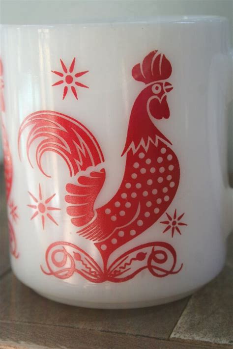 Hazel Atlas Red Rooster Mug Vintage S Milk Glass Coffee