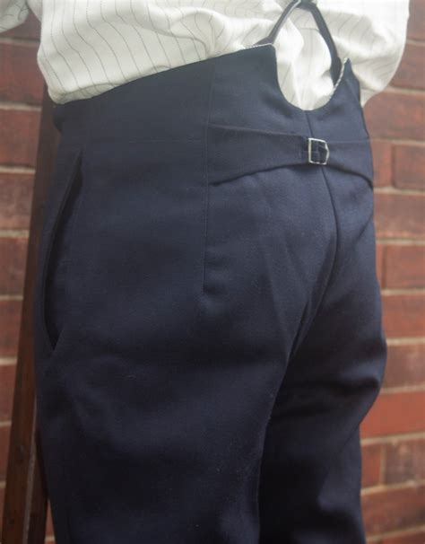 Mens High Waist Trousers In Navy Blue Wool Serge With Etsy Uk