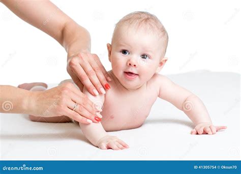 Mother Massaging Her Baby Stock Photo Image Of Isolated