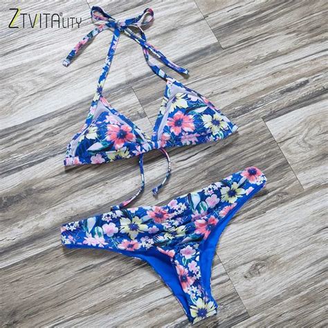 Ztvitality Swimsuit 2018 New Arrival Flower Print Bikinis Women Lace Up