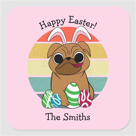 A Cute Pug Dog With Bunny Ears And An Easter Egg In Front Of The Words