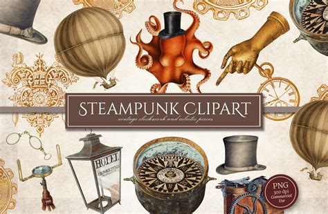 Steampunk Clipart Png Victorian Ephemera Illustrations Etsy