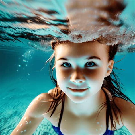 Closeup Wide Angle Underwater Photo Of A Girl Swimming Underwater