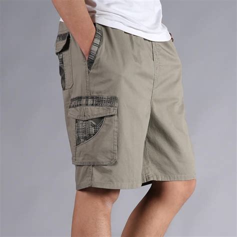 Men Shorts Summer Plus Size Cotton Elastic Waist Loose Army Green Male