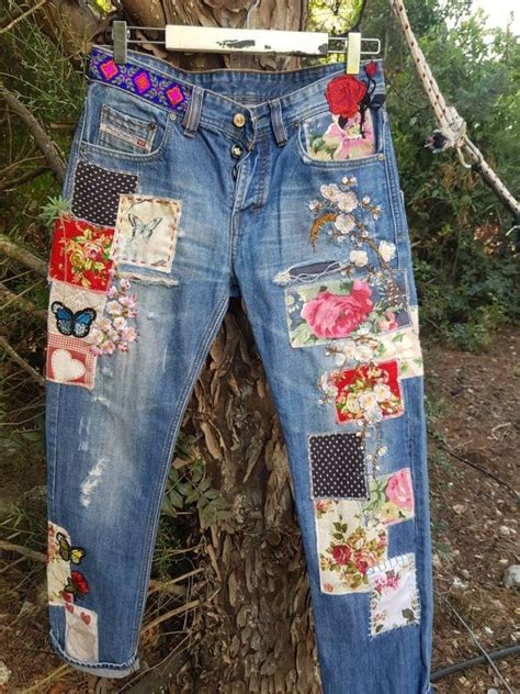 Patched Denim Patched Jeans Reworked Vintage Jeans With Etsy