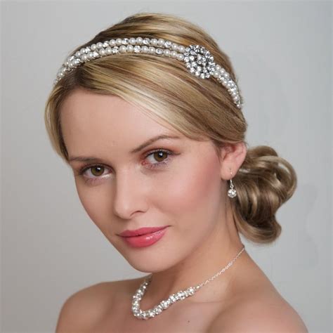 Wedding Headband Double Pearl Headband 2 Rows Swarovski Pearls