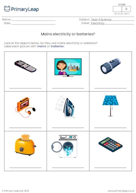 Science Mains Electricity Or Batteries Worksheet Uk