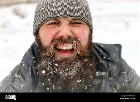 Bearded Man Ice Snow Winter Stock Photo Alamy