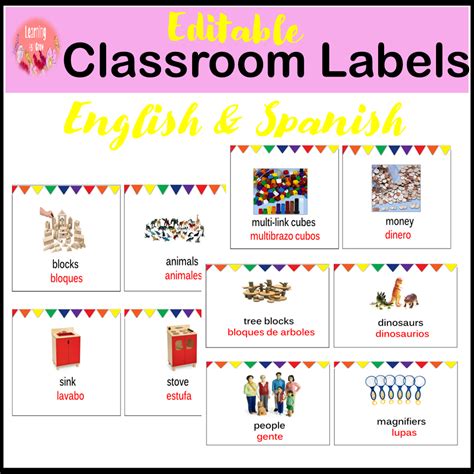 Classroom Labels English And Spanish Classroom Labels Classroom