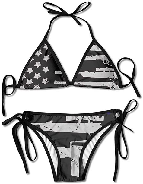Amazon Com Gun American Flag Tie Back Bikini Swimsuit My Xxx Hot Girl