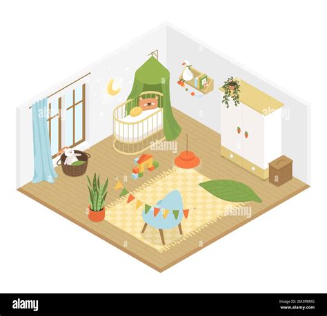 Children Bedroom Modern Vector Colorful Isometric Illustration Stock