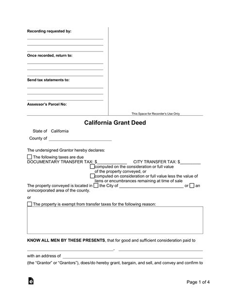Free California Grant Warranty Deed Form Pdf Word Eforms