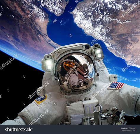 Astronaut Outer Space Against Backdrop Planet Stock Photo Edit Now