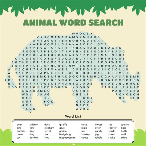 Hard Animal Word Search Printable