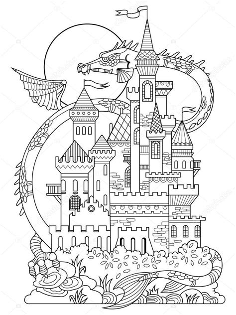 Kasteel en draak coloring boek vector — Stockvector © AlexanderPokusay