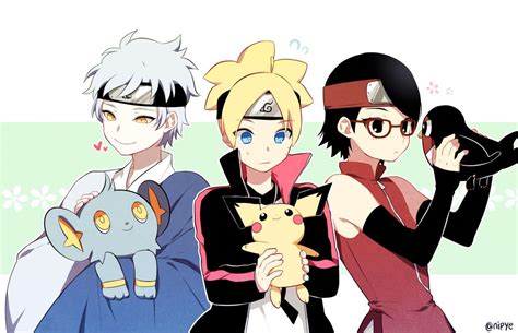 Mitsuki Shinx Boruto Pichu Sarada And Taillow Naruto And Pokemon