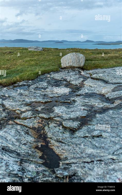 Geological Rock Formation By The Atlantic Ocean Isle Of Barra Outer