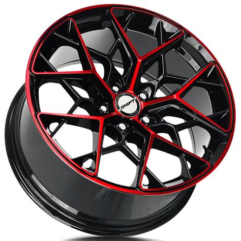20 Shift Wheels Piston Gloss Black With Candy Red Machined Rims Sft064 2