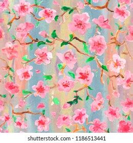 Sakura Branches Seamless Pattern Watercolor Flowers Stock Illustration