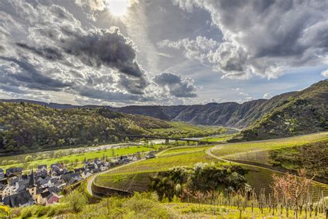 germany, Scenery, Mountains, Fields, Houses, Ediger eller, Clouds